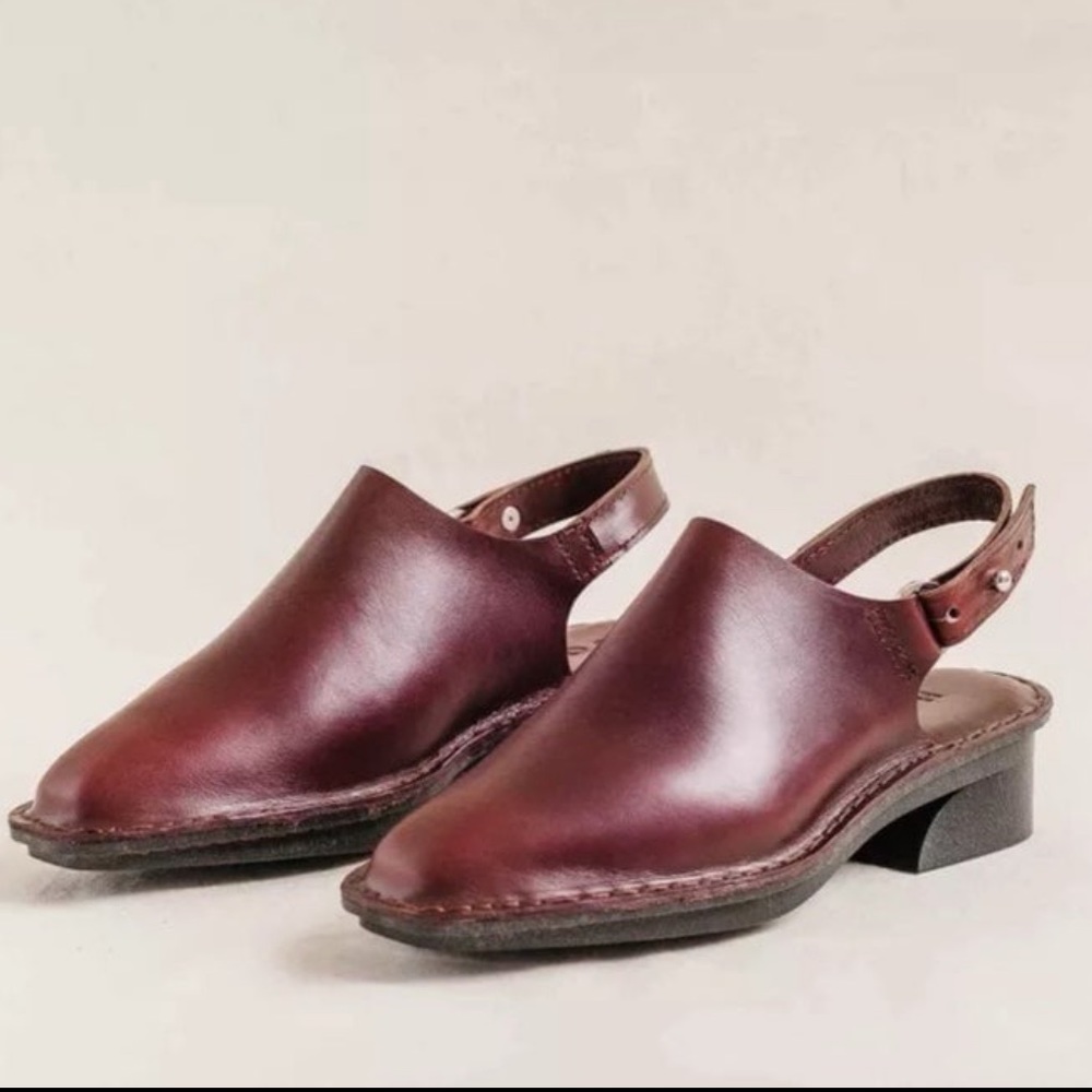 Aurora Burgundy Leather Slingback Clogs